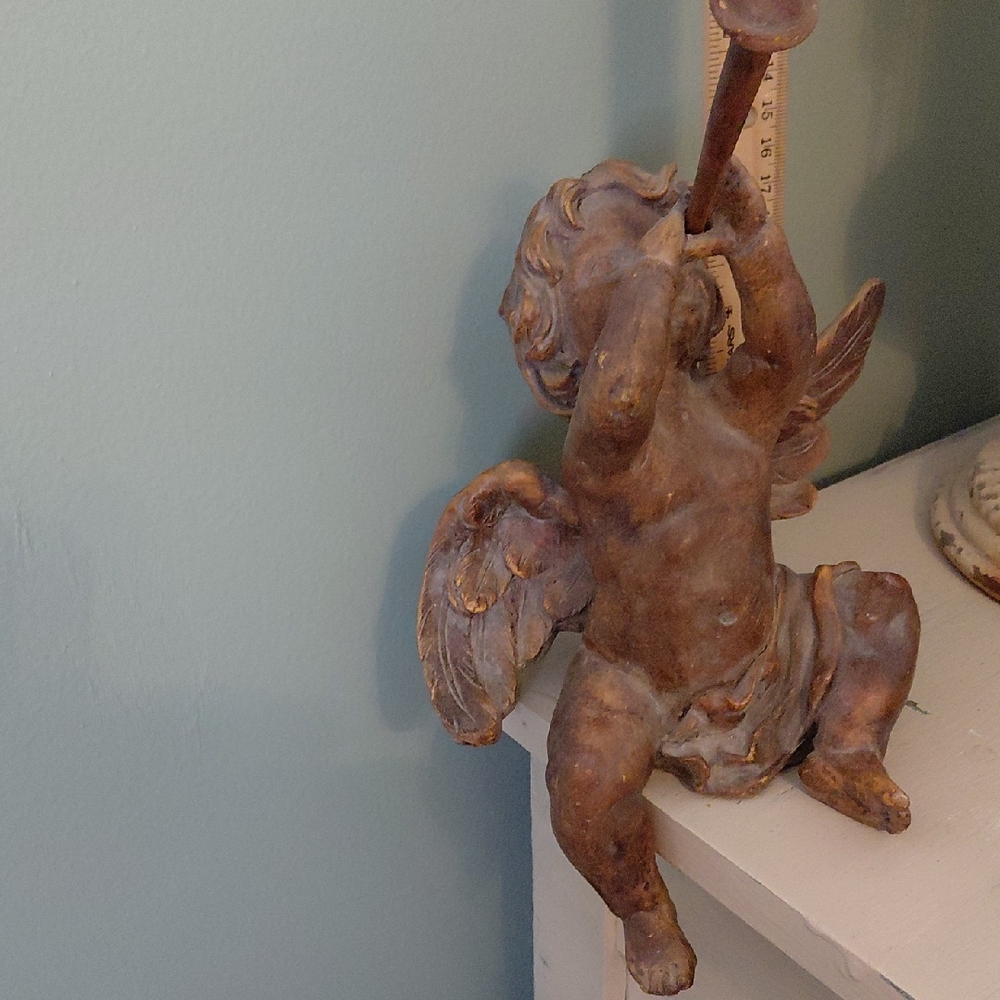 Elegant Brown Cherub Sculpture Heavy Resin